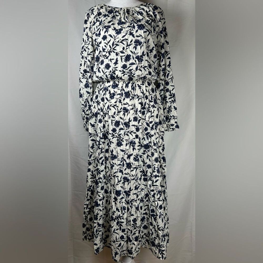 Old Navy Floral Midi Dress Women’s XS Navy Blue Cream 3/4 Sleeve Cottagecore